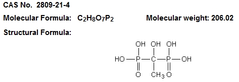 Molecular formula, relative molecular weight, and structural formula of hedp